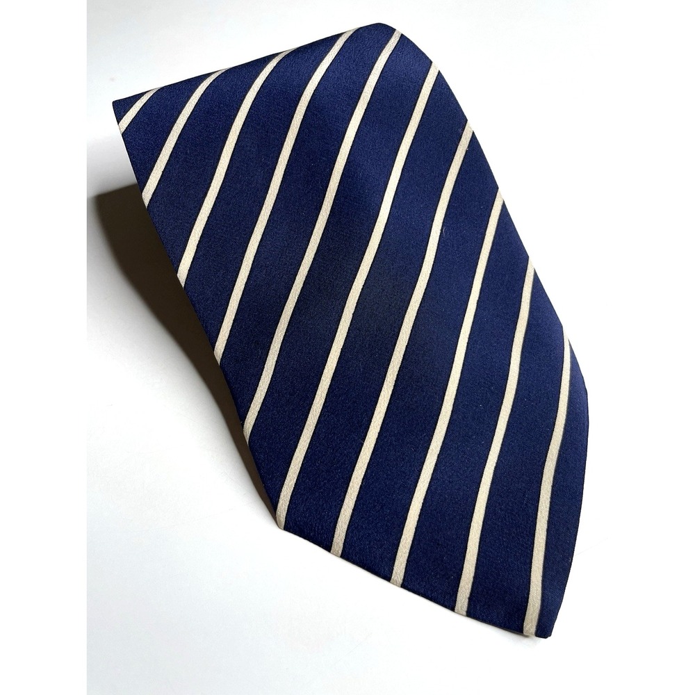 Ted Lapidus Blue White Striped Horse Racing 100% Silk Neck Tie 58" x 4" Italy - Picture 2 of 6